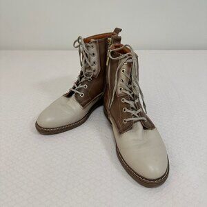PIKOLINOS Two-Tone Leather & Canvas Lace-Up Boots | Tan & Cream | Women’s Size
